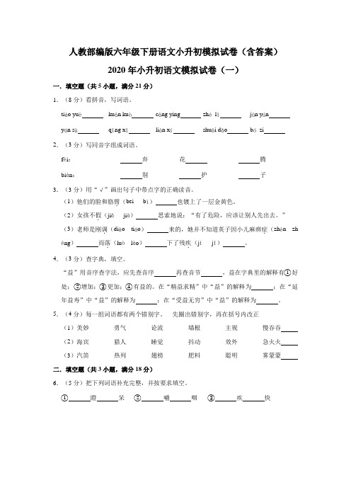 人教部编版六年级下册语文小升初模拟试卷(含答案)