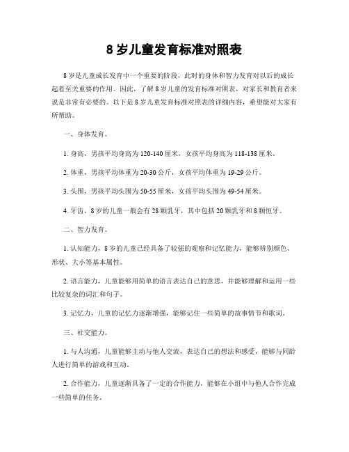 8岁儿童发育标准对照表