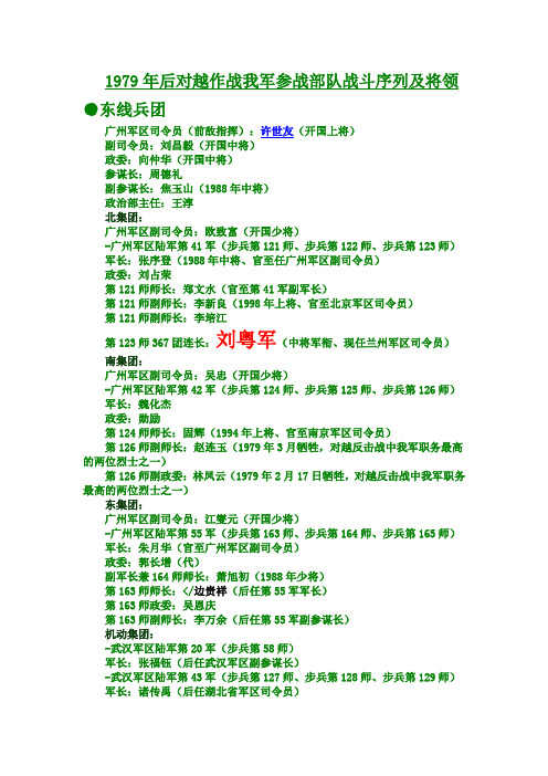 1979年后对越作战我军参战部队战斗序列及将领