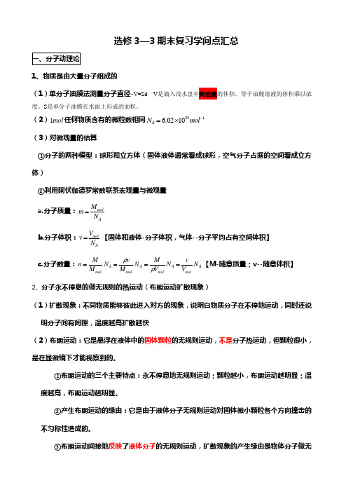 高中物理选修33知识点整理