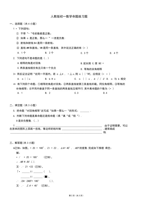 人教版初一数学命题练习题