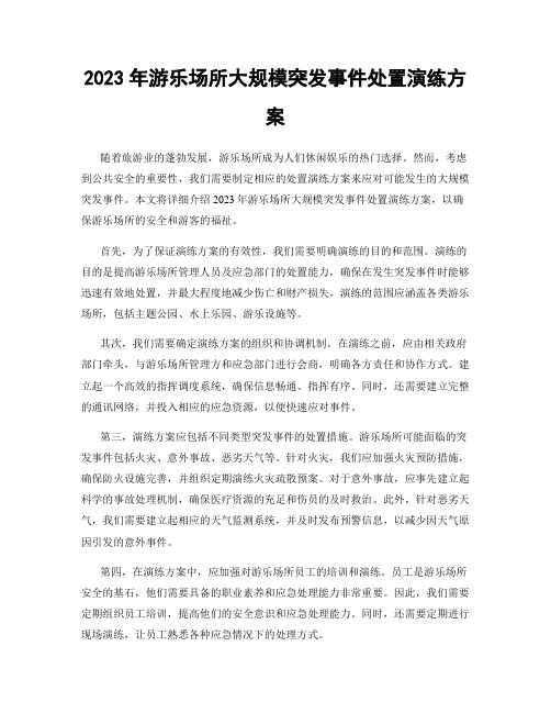 2023年游乐场所大规模突发事件处置演练方案