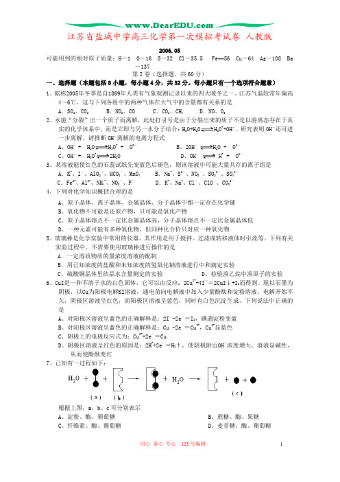 江苏省盐城中学高三化学第一次模拟考试卷 人教版