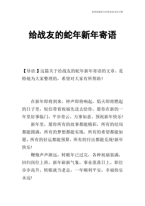 给战友的蛇年新年寄语