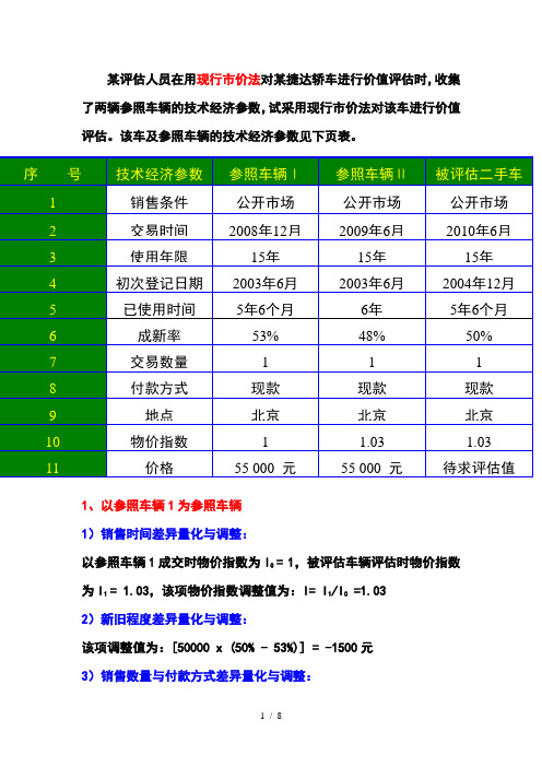 现行市价法对某捷达轿车评估