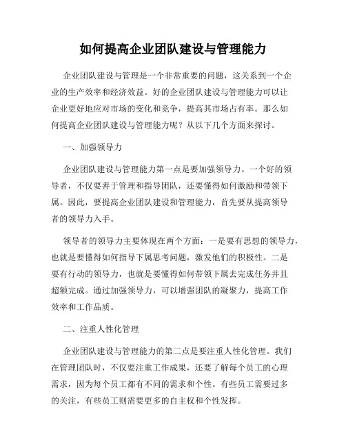 如何提高企业团队建设与管理能力