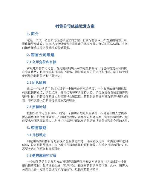 销售公司组建运营方案