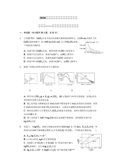 最新高考化学二轮题型必练——题型九——沉淀溶解平衡(强化练)