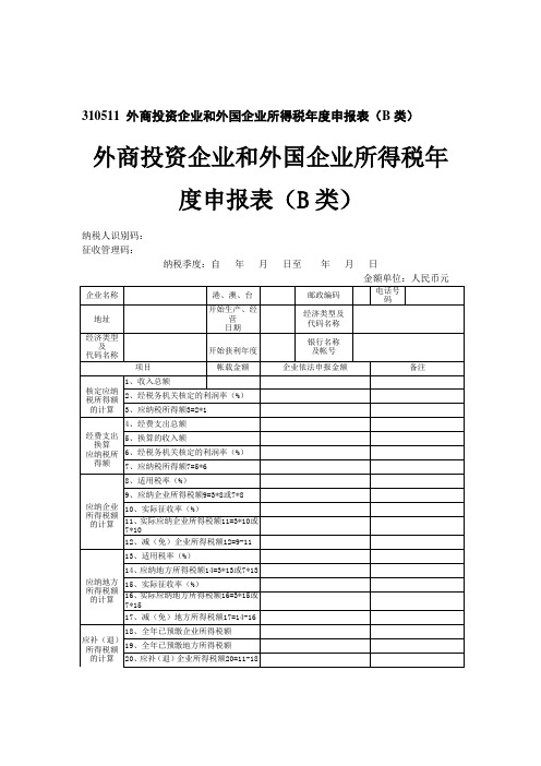 310511外商投资企业和外国企业所得税年度申报表(B类)