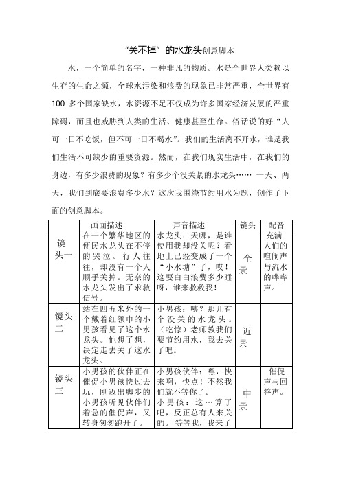关不掉的水龙头创意脚本