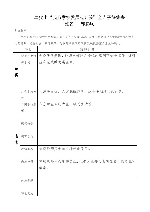 二实小“我为学校献计策”金点子征集表(1)