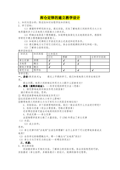 高中物理     库仑定律的建立教学设计