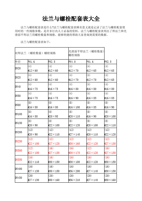 法兰配螺栓规格