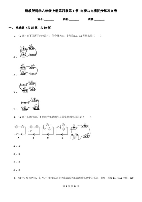 浙教版科学八年级上册第四章第1节电荷与电流同步练习B卷