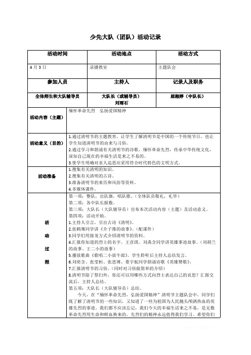 《缅怀革命先烈  弘扬爱国精神》少先大队(团队)活动记录三改