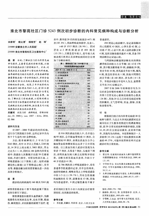 淮北市黎苑社区门诊5243例次初步诊断的内科常见病种构成与诊断分析