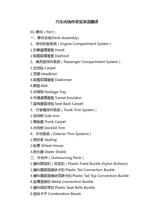 汽车内饰件常见英语翻译