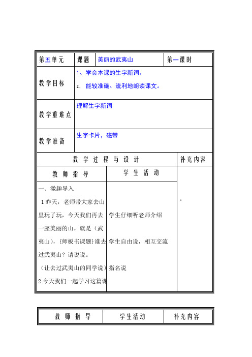 北师大新课标小学语文二年级下册《5 青青的山 ②美丽的武夷山》优质课教学设计_2