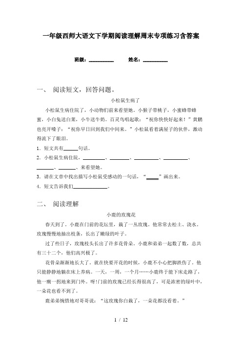 一年级西师大语文下学期阅读理解周末专项练习含答案