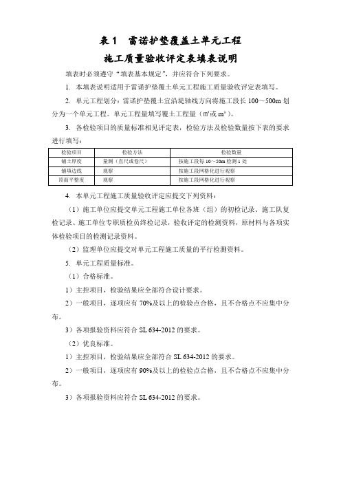 1水利水电工程雷诺护垫护坡覆土评定表1