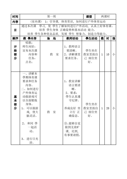 小学四年级下册体育教案(全册)