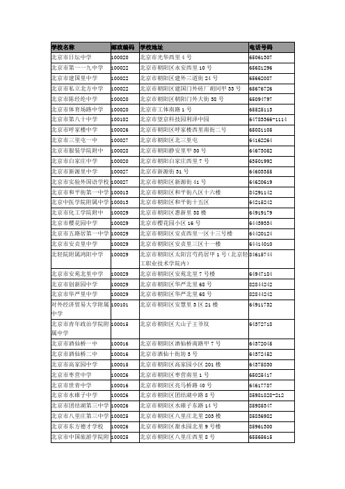 北京市朝阳区中学通讯录