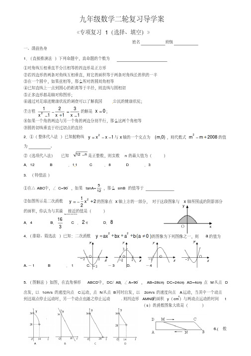 2019年中考数学二轮复习导学案：专项复习1(选择、填空)