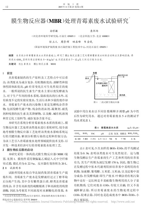 膜生物反应器(MBR)处理青霉素废水试验研究.