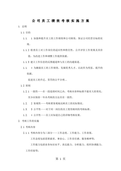 公司员工绩效考核实施方案讨论稿12页word