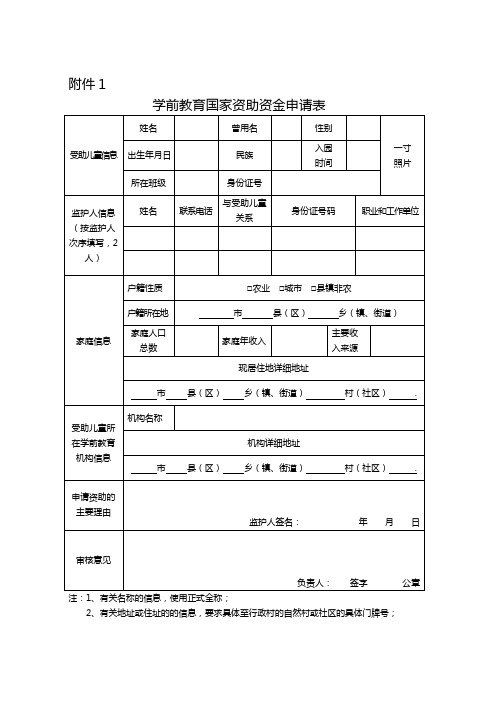 学前教育资助附表