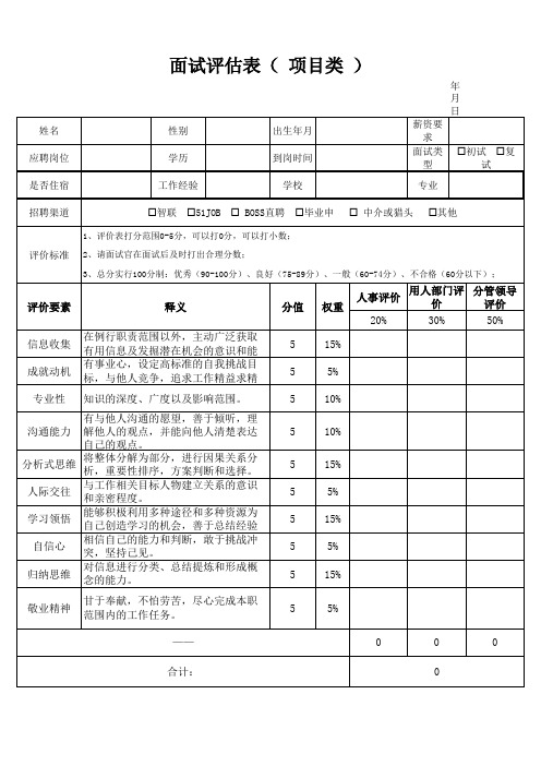 面试评估表-项目类-模板 - 副本