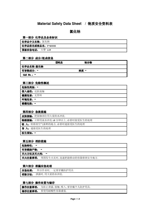 MSDS NaCl(氯化钠)