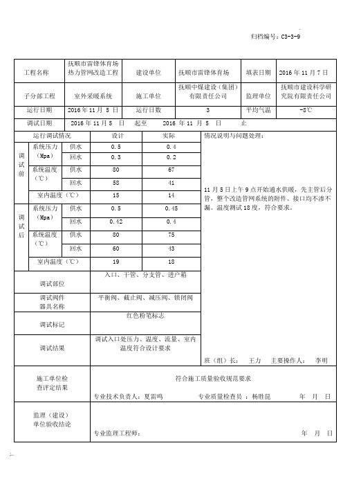 采暖系统试运行、调试记录