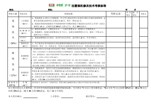 注塑机修员技术考核标准