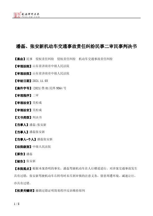 潘磊、张安新机动车交通事故责任纠纷民事二审民事判决书