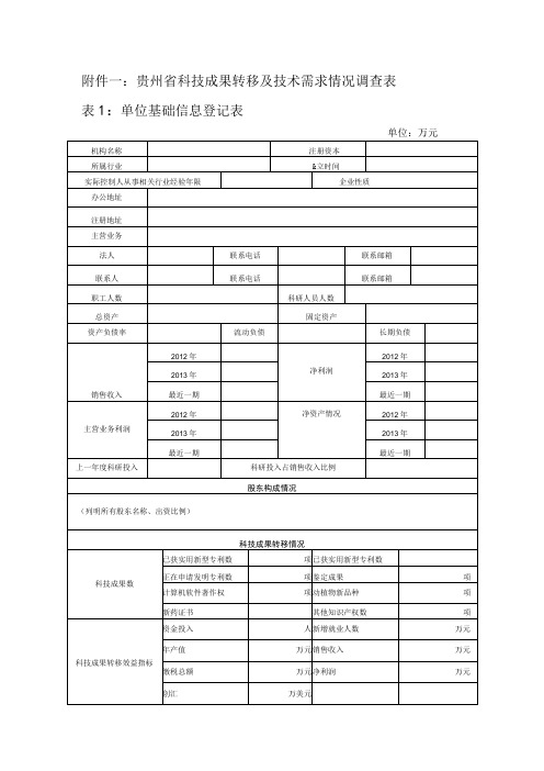 贵州省科技成果转移及技术需求情况调查表单位基础信息登记表