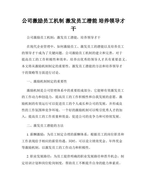 公司激励员工机制 激发员工潜能 培养领导才干