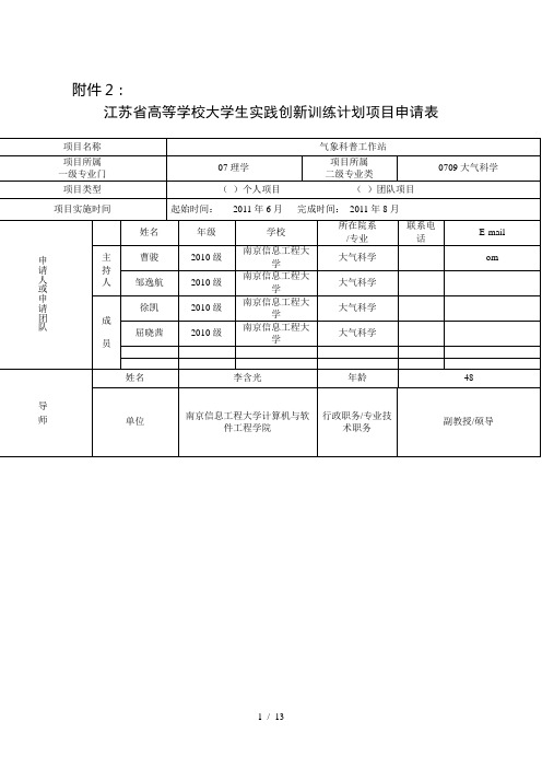 实践创新项目相关表格