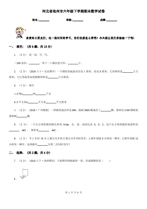 河北省沧州市六年级下学期期末数学试卷