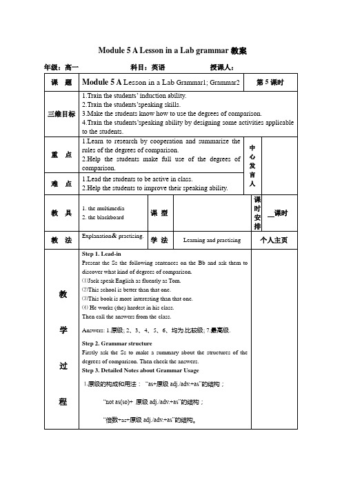 外研版必修一Module 5 A Lesson in a Lab grammar教案