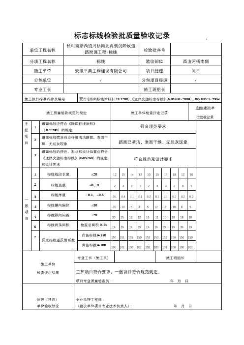 道路标志标线检验批质量验收记录