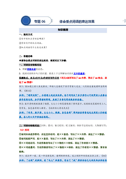 专题06 体会重点词语的表达效果-2023年小升初语文阅读理解专项复习讲练测(部编版)