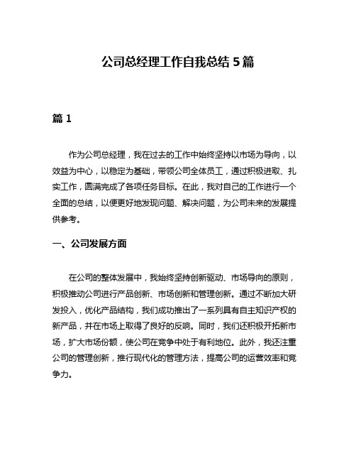 公司总经理工作自我总结5篇