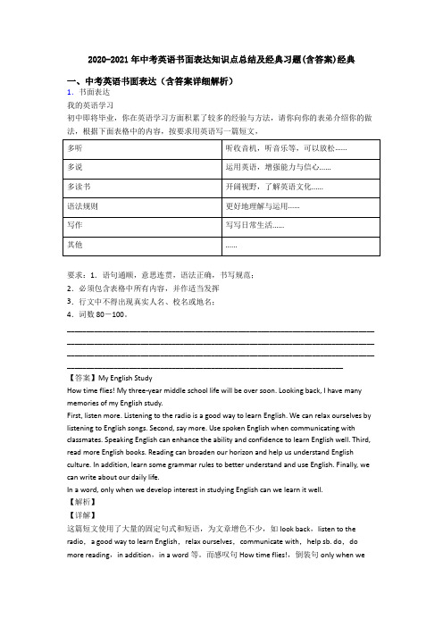 2020-2021年中考英语书面表达知识点总结及经典习题(含答案)经典