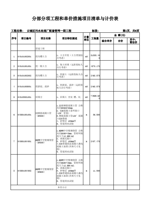 分部分项工程和单价措施项目清单与计价表