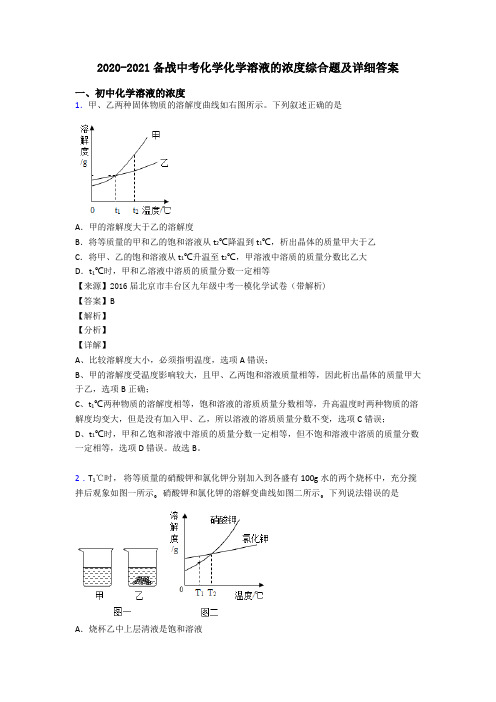 2020-2021备战中考化学化学溶液的浓度综合题及详细答案