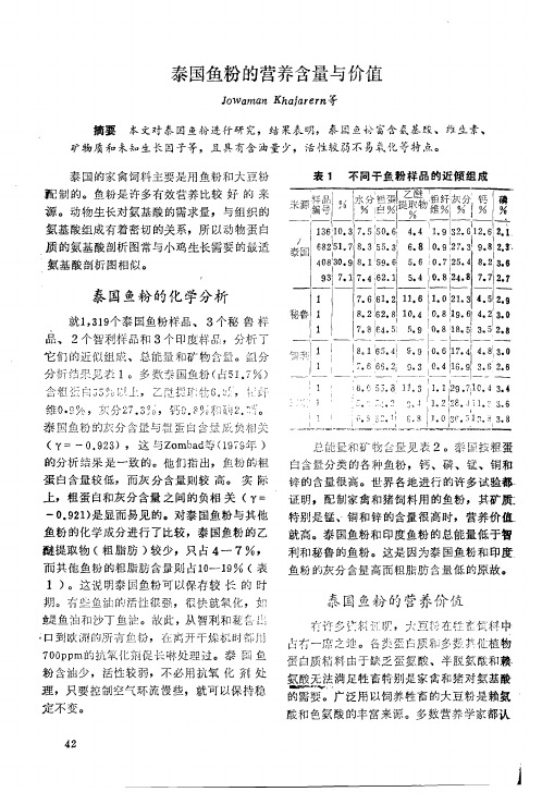 泰国鱼粉的营养含量与价值