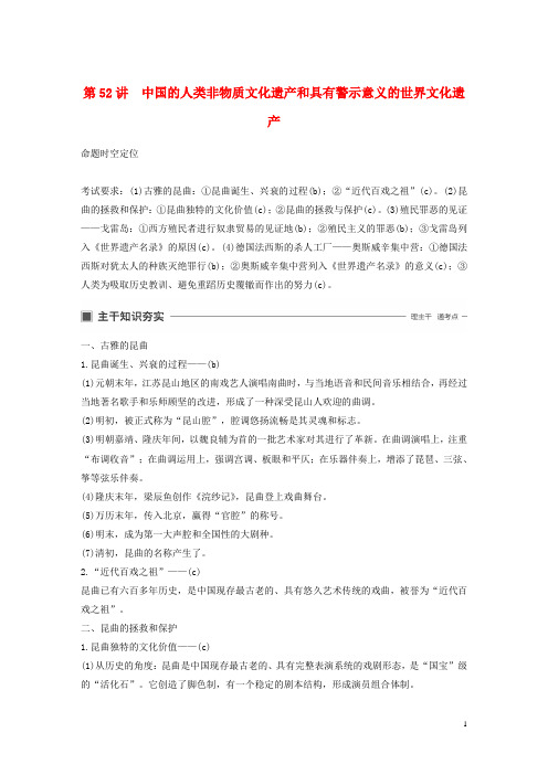 高考历史复习第52讲中国的人类非物质文化遗产和具有警示意义的世界文化遗产教案含解析人民版选修6