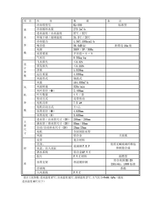 冷却水塔技术参数