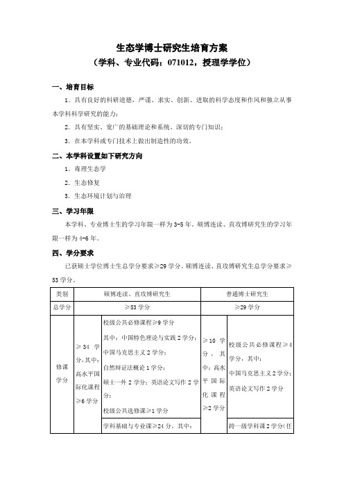 生态学博士研究生培育方案